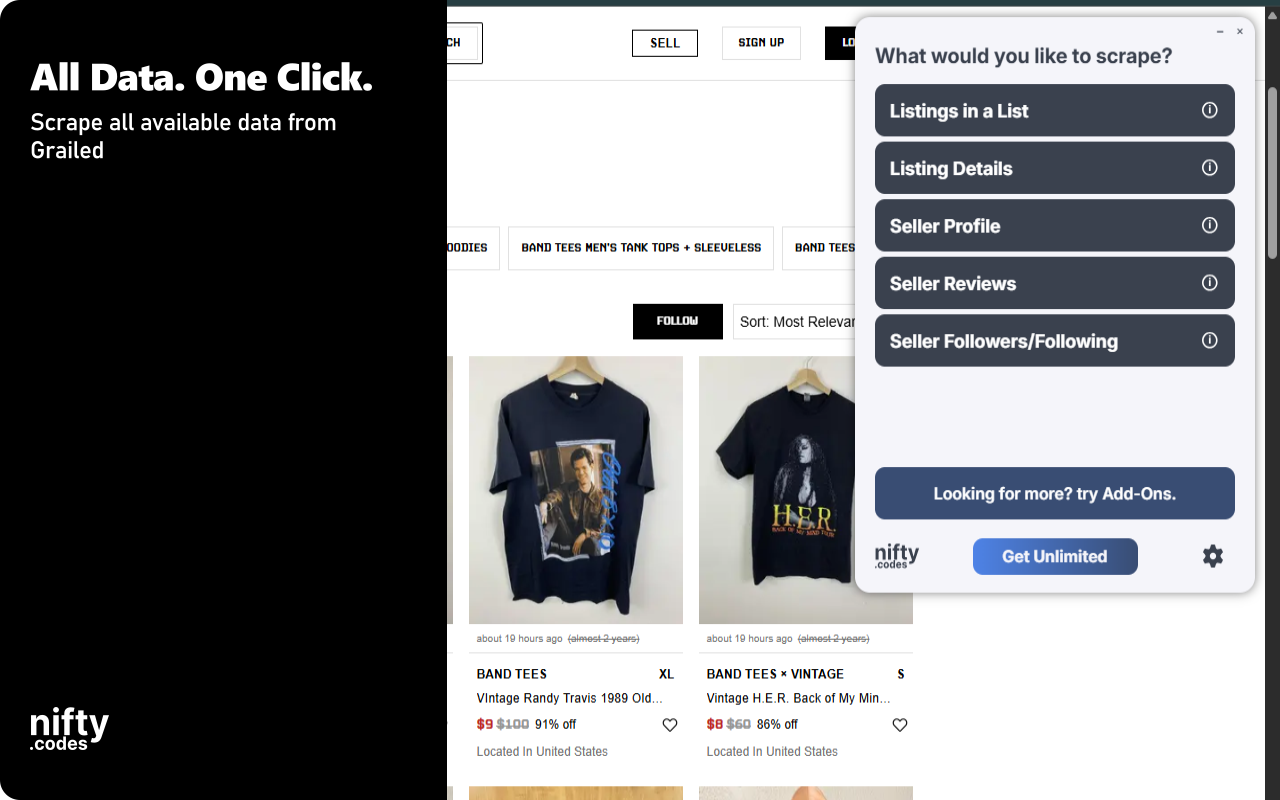 Grailed Scraper:导出商品、卖家、评论等 - 截图 3