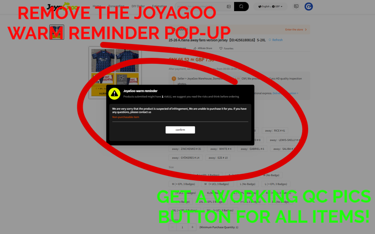 JoyaGoo Warm Reminder Pop-Up Remover + Working QC Pictures Button - 截图 1