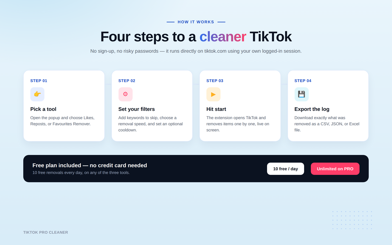 TikTok Favorites, Reposts & Likes Remover - 截图 1