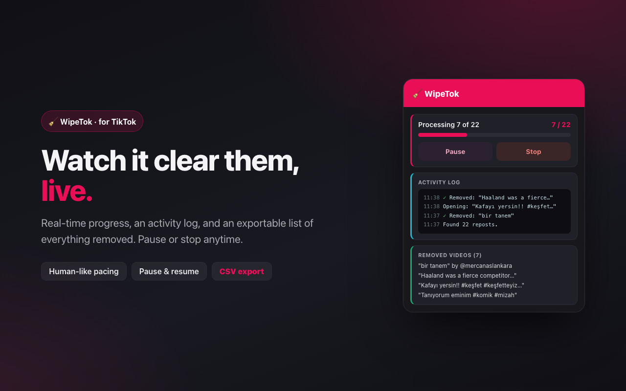 WipeTok — Repost Remover for TikTok - 截图 2