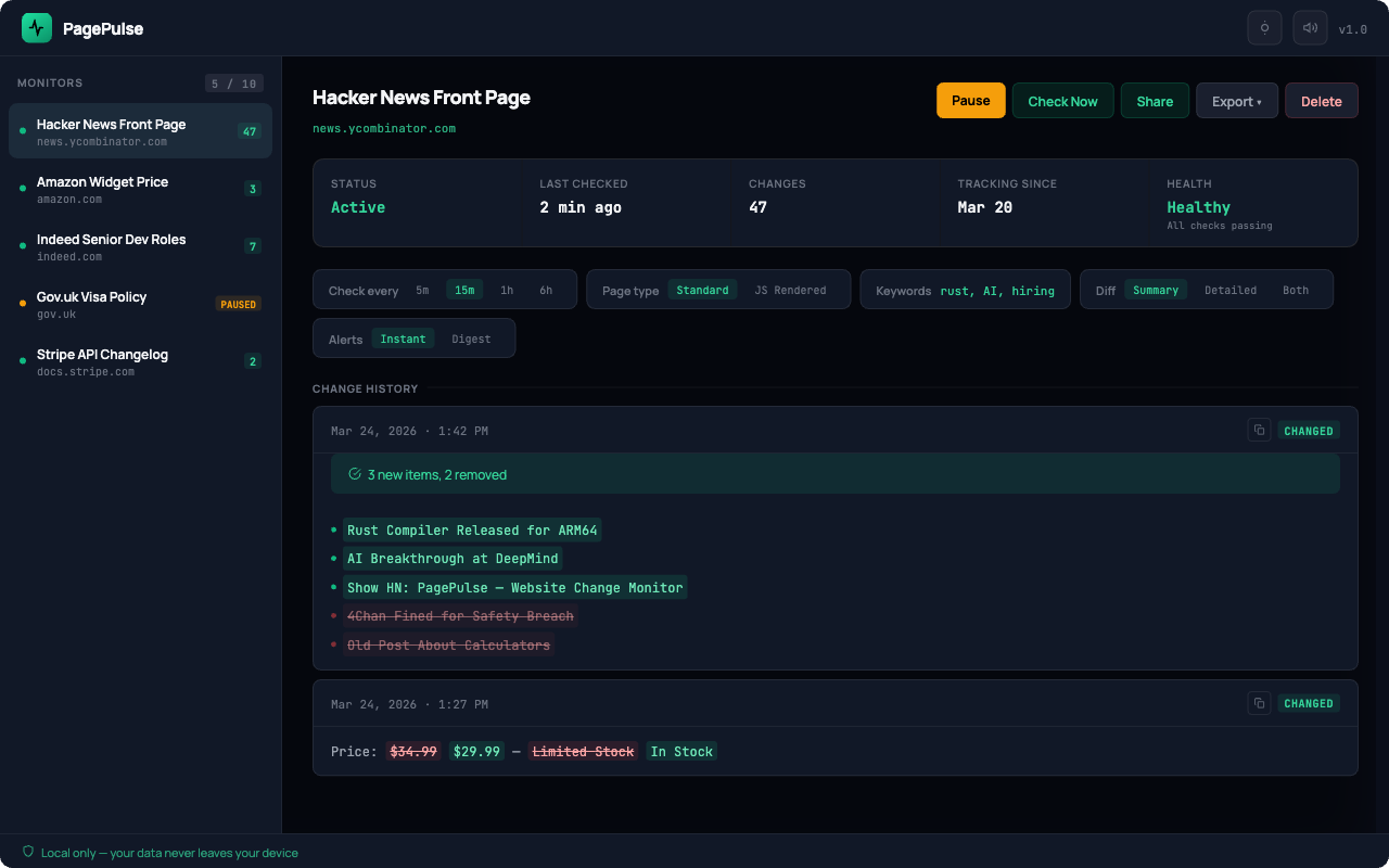 PagePulse — Website Change Monitor - 截图 1