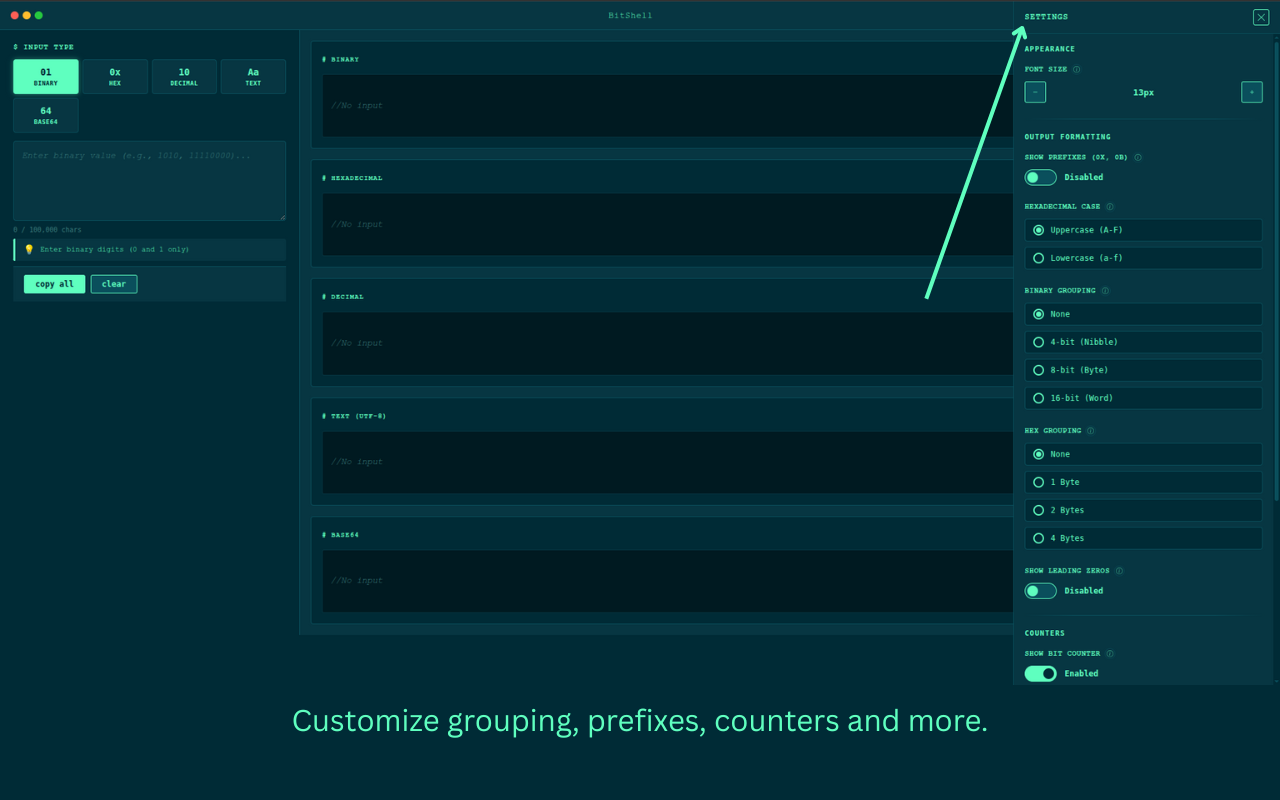 BitShell - Binary, Hex & Base64 Converter - 截图 2