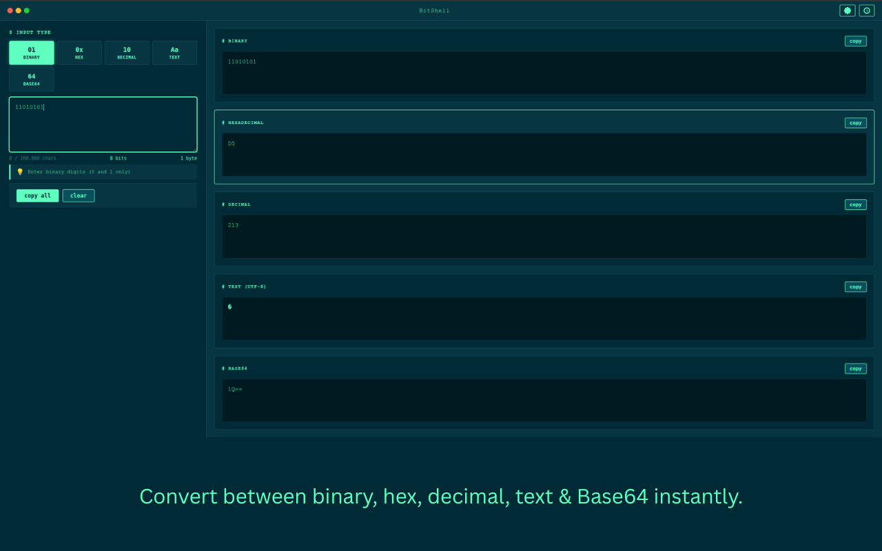 BitShell - Binary, Hex & Base64 Converter - 截图 5