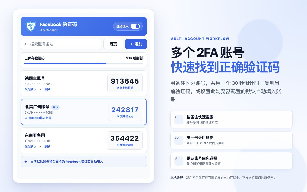 2FA 自动填充助手 for Facebook™ & BM - 截图 2