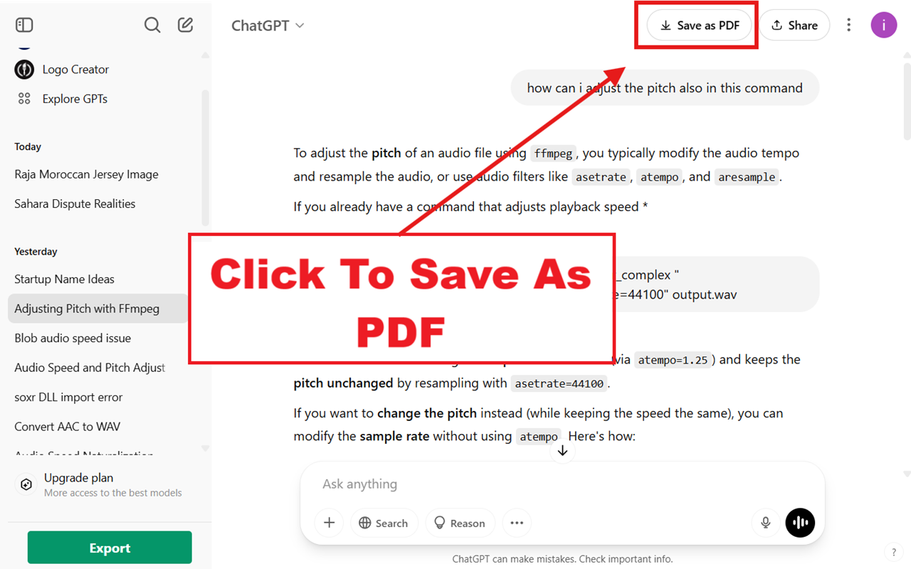 将 ChatGPT 保存为 PDF、HTML、Markdown 或文本 - 截图 2