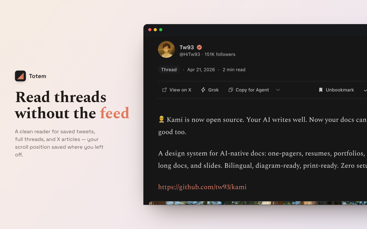 Twitter & X Bookmarks on New Tab — Totem - 截图 4