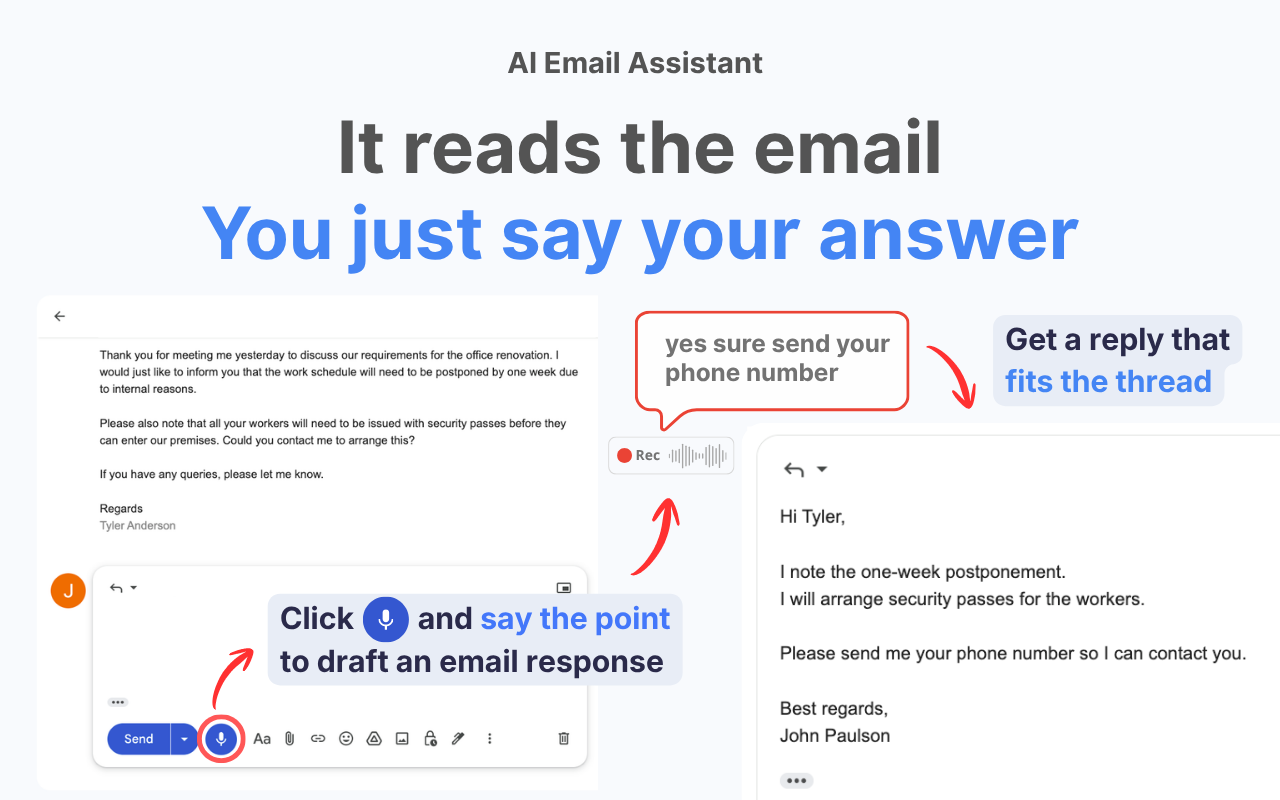 AI Email Response Generator & Dictation for Gmail - Speak2mail - 截图 3