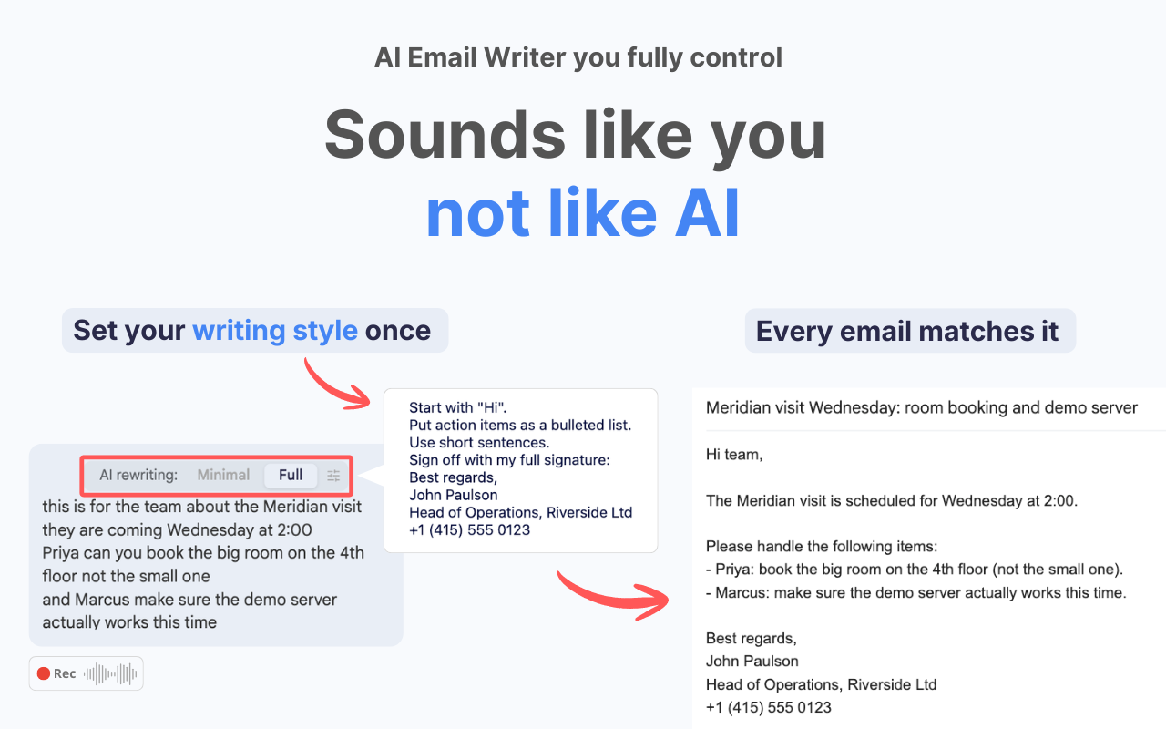AI Email Response Generator & Dictation for Gmail - Speak2mail - 截图 5