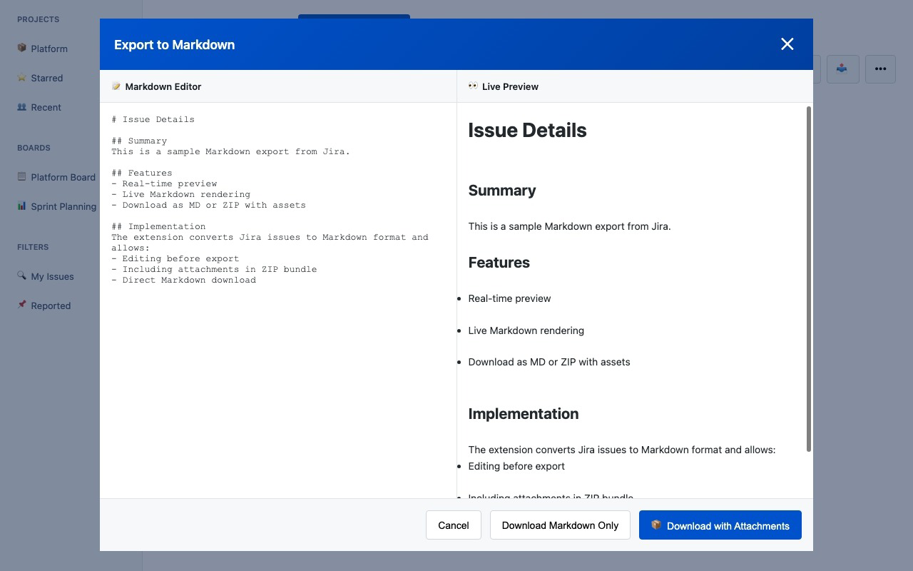 Jira to Markdown Exporter - 截图 2