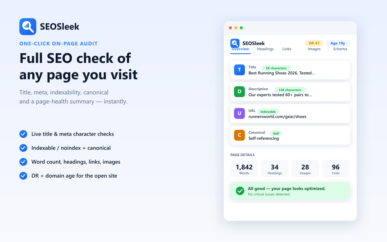 SEOSleek – SERP, DR & Domain Age Checker & On-Page SEO Analyzer - 截图 3