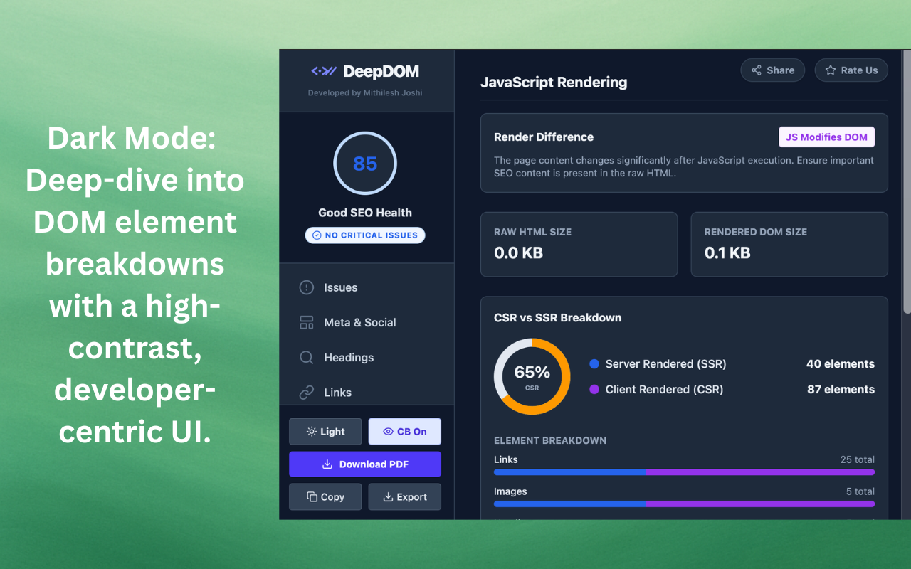 DeepDOM - Technical SEO & Render Debugger - 截图 1
