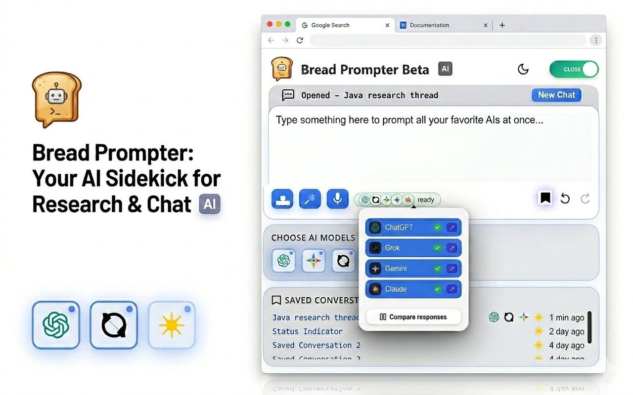 Bread Prompter - Multi AI Prompt Sender Sidebar for ChatGPT, Gemini, Claude - 截图 5