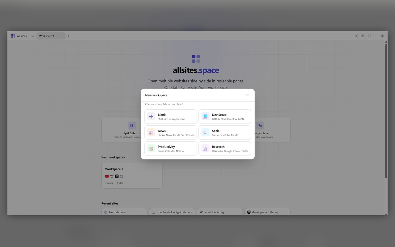 allsites.space — Multi-Site Workspace - 截图 2