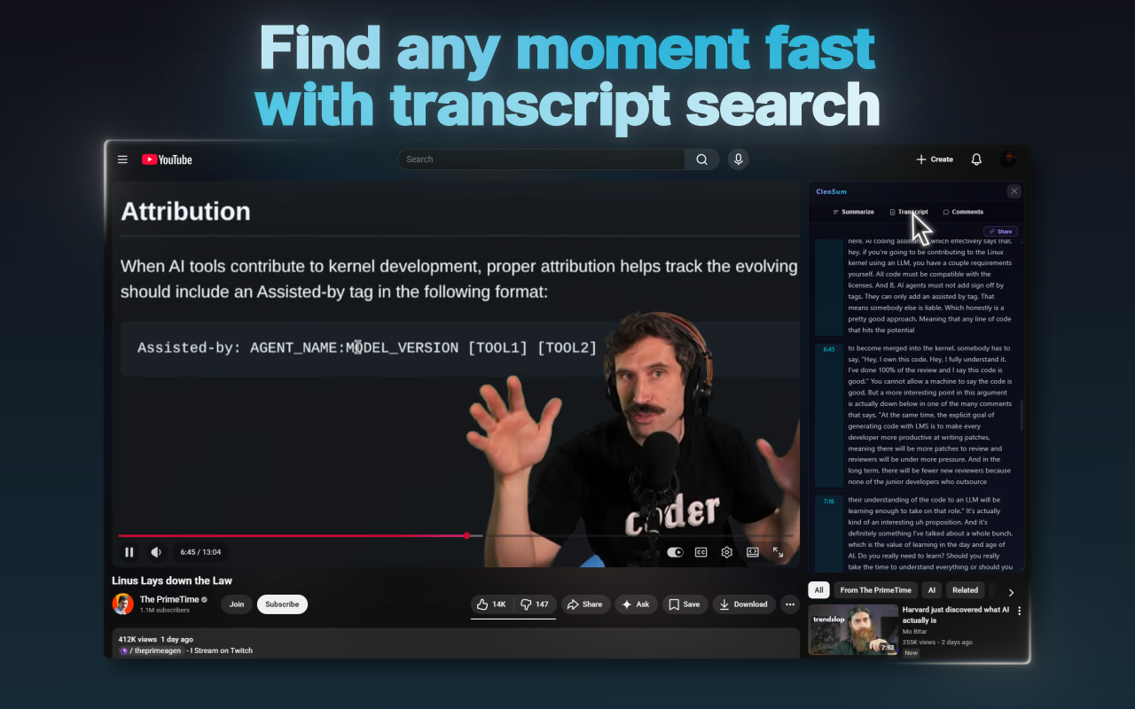 CleoSum — AI YouTube Video Analysis - 截图 1