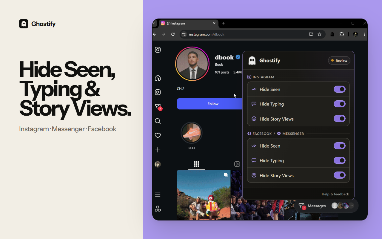 Ghostify | Hide Seen, Typing & Story Views - 截图 1