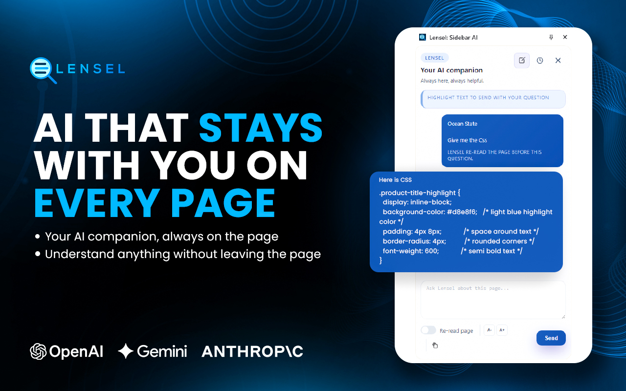 AI Sidebar - Lensel: Ask Any Page Without Leaving It - 截图 2