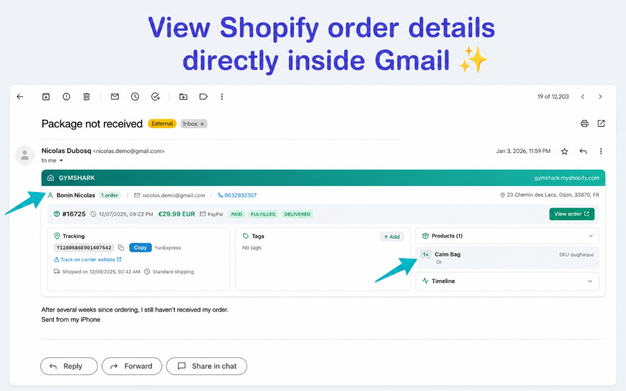 Connect Shopify Orders, AI Replies & Customer Support in Gmail - by Onially - 截图 4