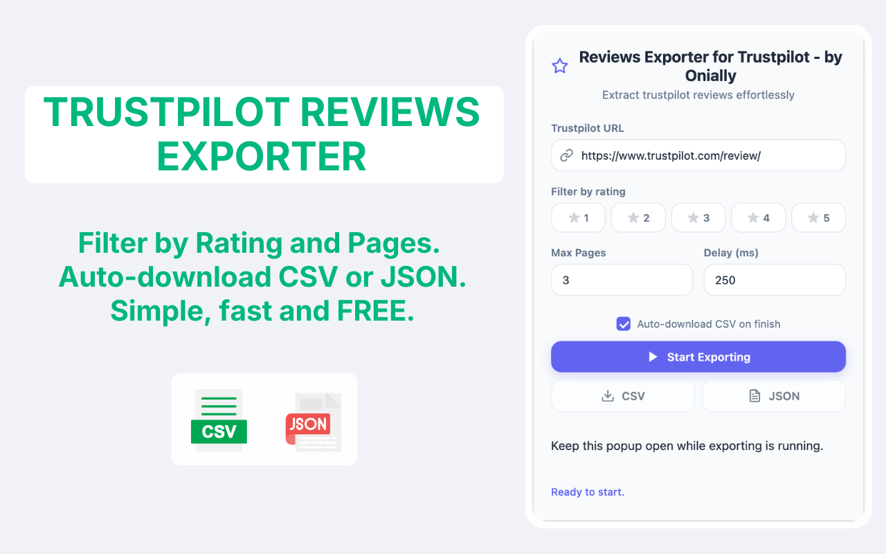 Reviews Exporter for Trustpilot - by Onially - 截图 1