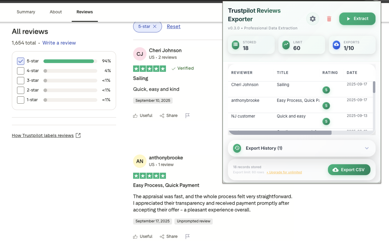 Trustpilot Reviews Exporter - 截图 2