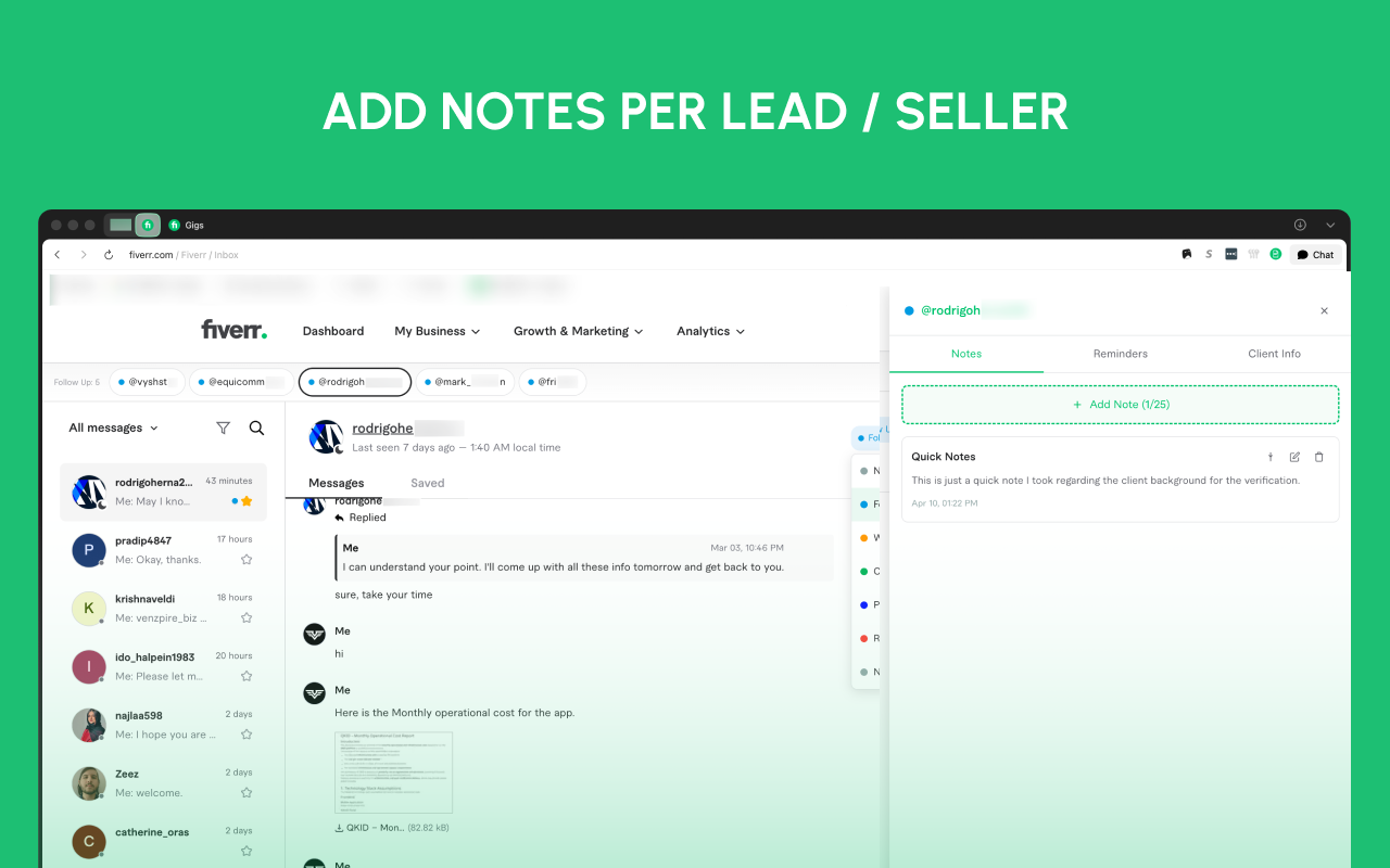 FiChat - Fiverr Chat Notes & CRM - 截图 4