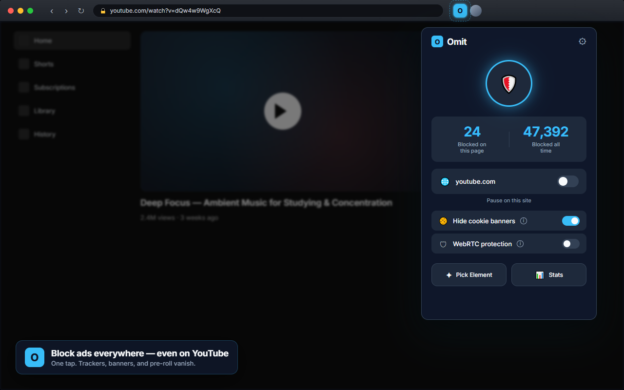 Omit – Free Ad Blocker: Block YouTube Ads & Pop-ups - 截图 2