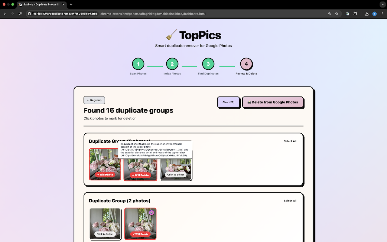 TopPics: Smart duplicate remover for Google Photos - 截图 1