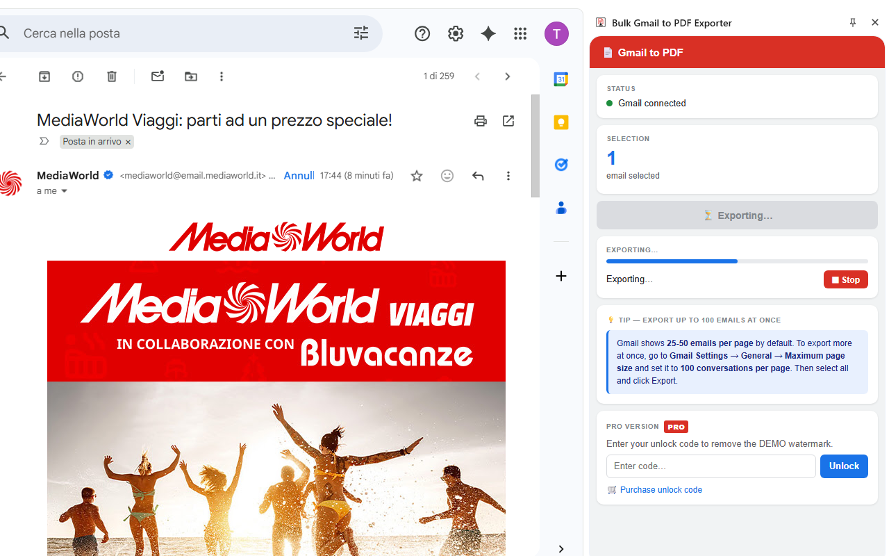 Bulk Gmail to PDF Exporter - 截图 1