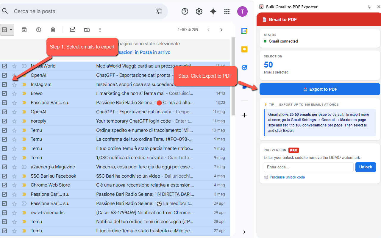 Bulk Gmail to PDF Exporter - 截图 3