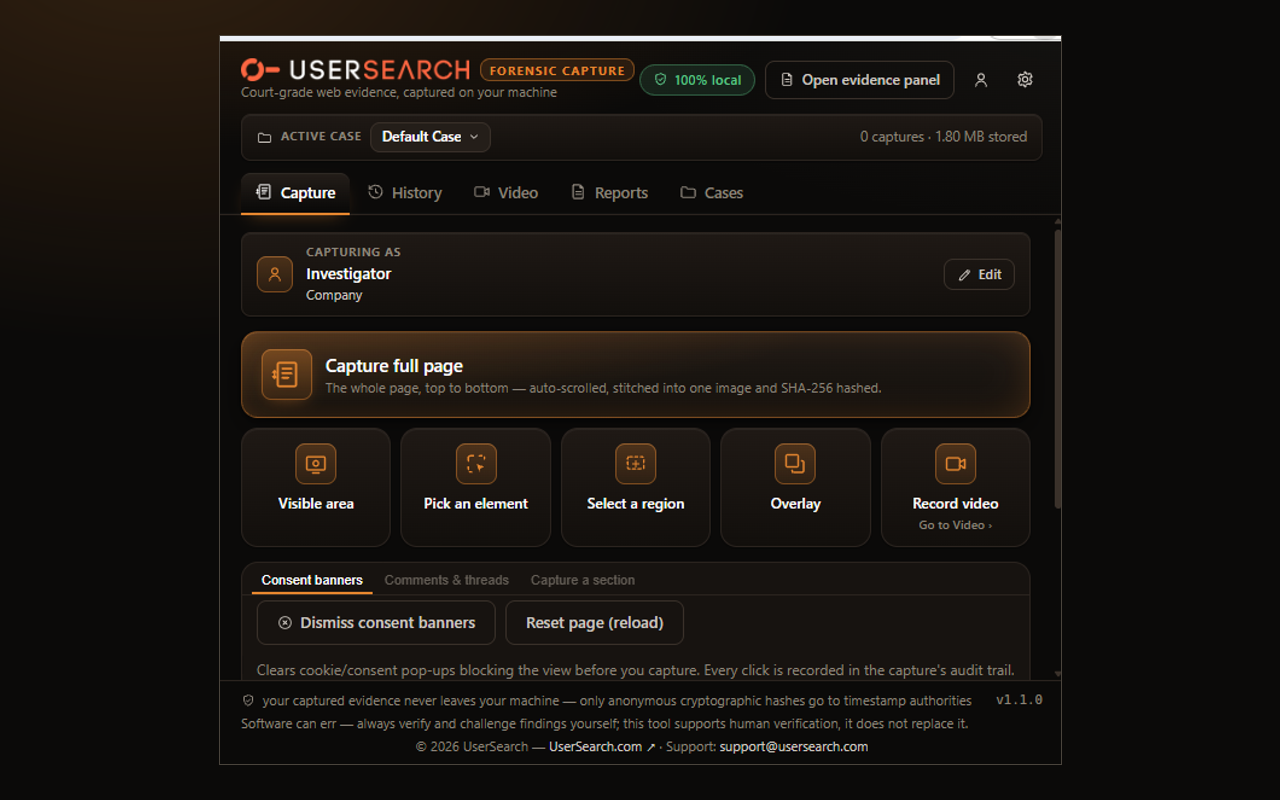 Forensic Web Capture: Court-Grade Evidence for OSINT | UserSearch - 截图 2