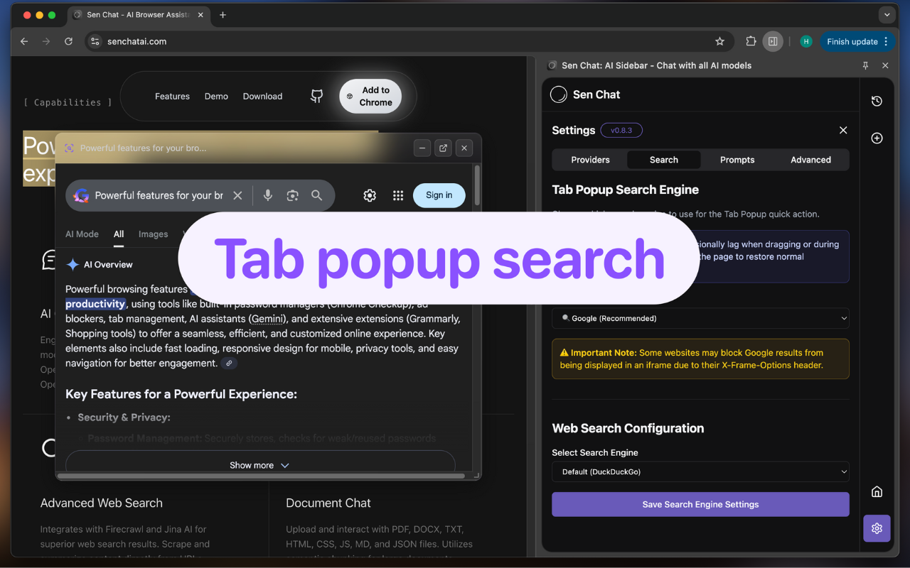 Sen Chat: AI Sidebar - Chat with all AI models - 截图 2