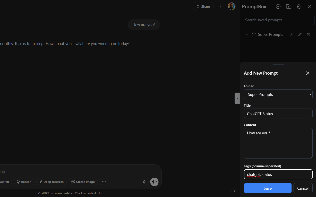 AI PromptBox: Save your prompts on ChatGPT, Claude, Gemini and DeepSeek! - 截图 1