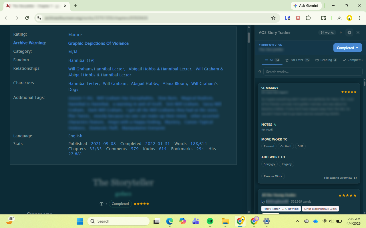 FandomGobbler (formerly AO3 Story Tracker) - 截图 2