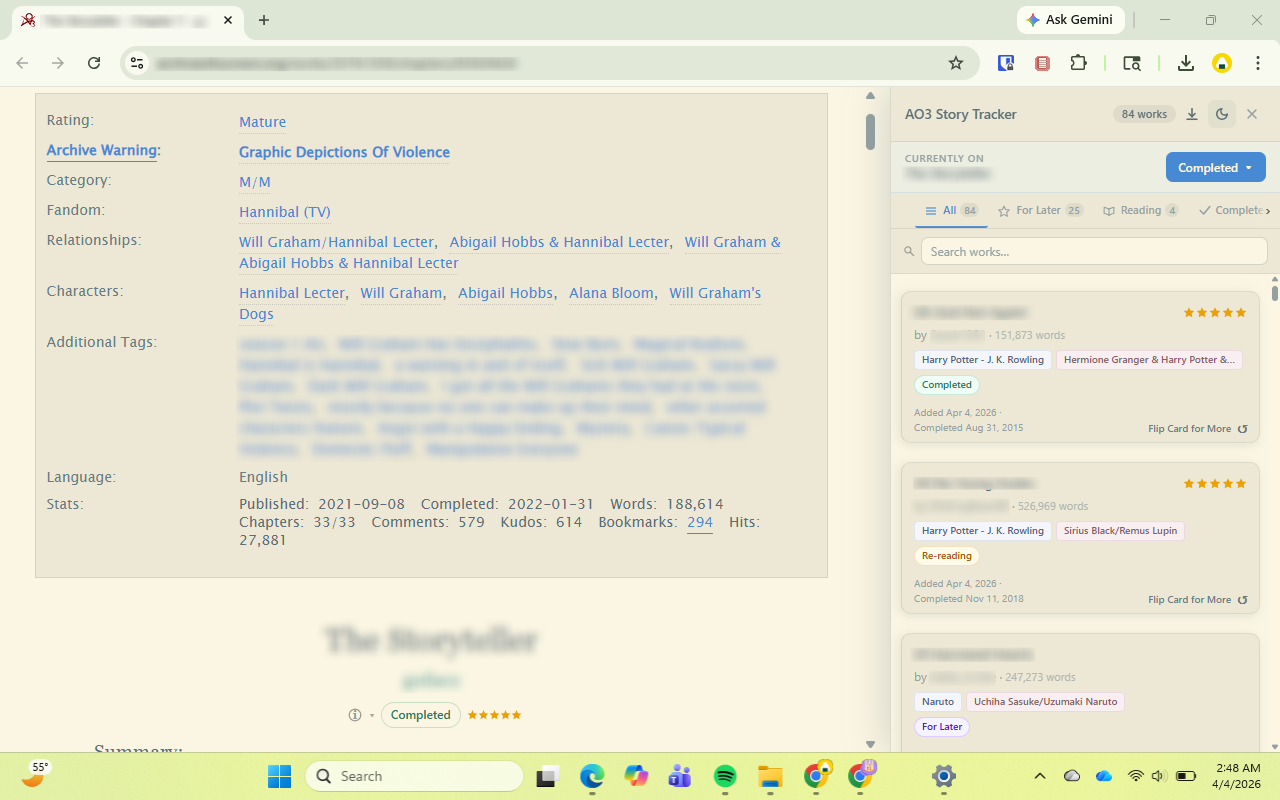 FandomGobbler (formerly AO3 Story Tracker) - 截图 4