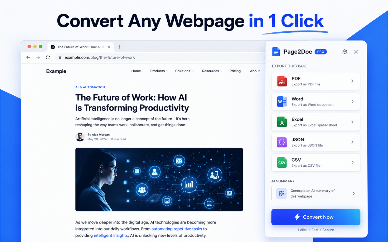 Page2Doc — Web Page to PDF, Word & Excel - 截图 5