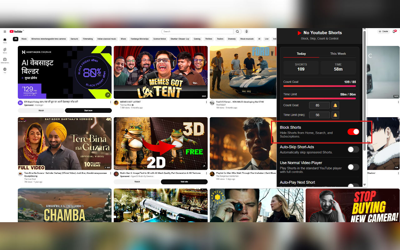 No Youtube Shorts : Block, Skip, Count and Control - 截图 2