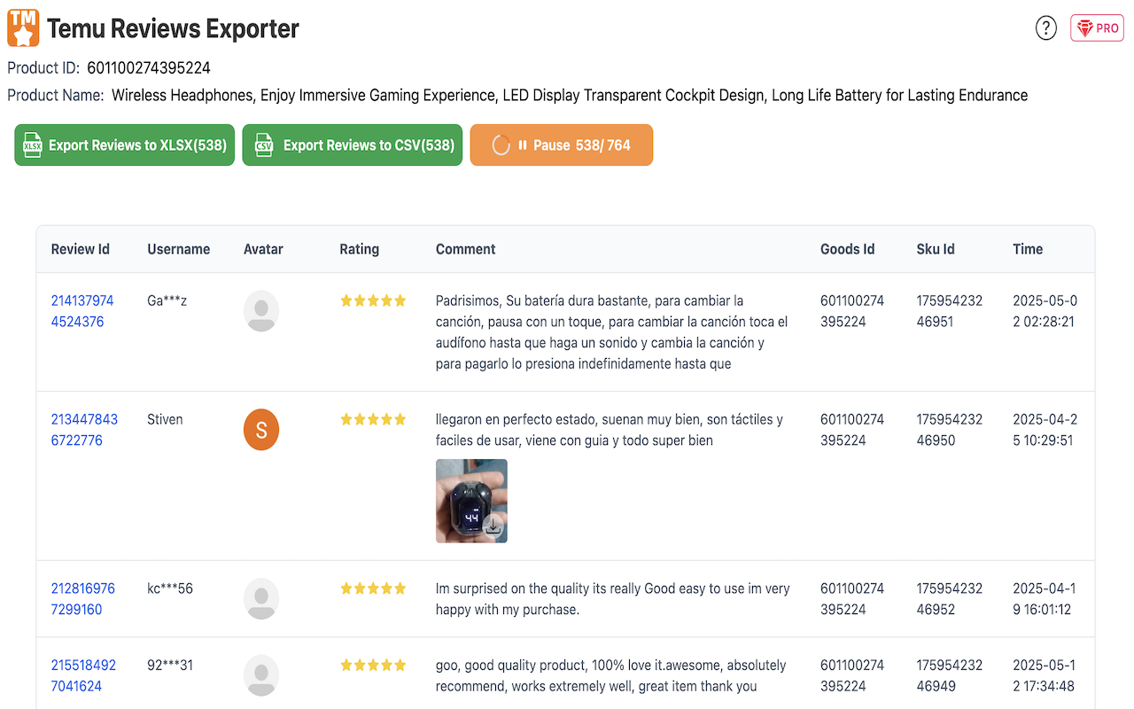 Temu Reviews Exporter - Scrape Reviews, Images & CSV - 截图 2