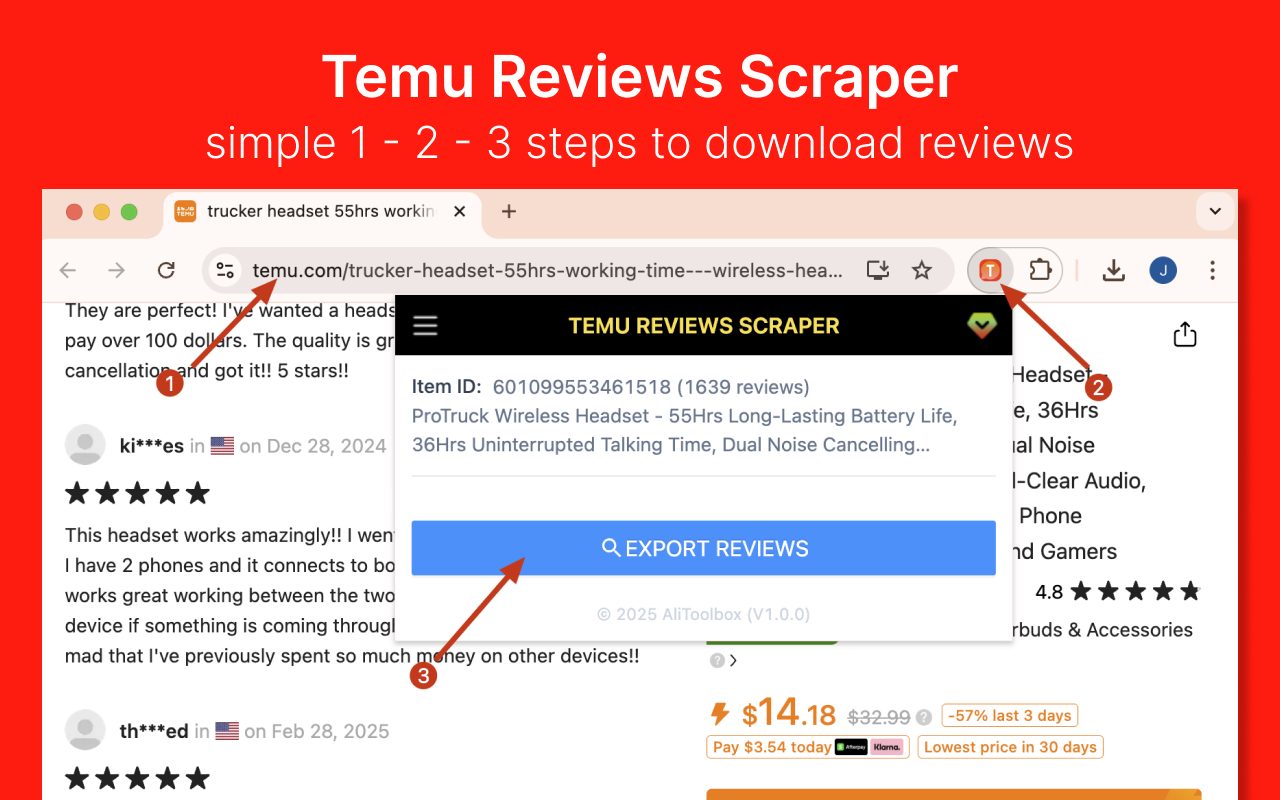 Temu 评论抓取工具 - 将 Temu 评论提取为 CSV/Excel/JSON 文件 - 截图 1