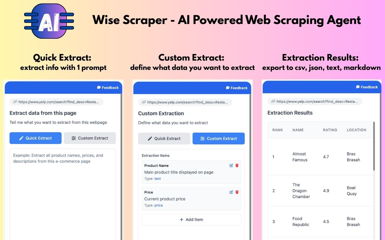 Wise Scraper - AI驱动的网页抓取工具 - 截图 1