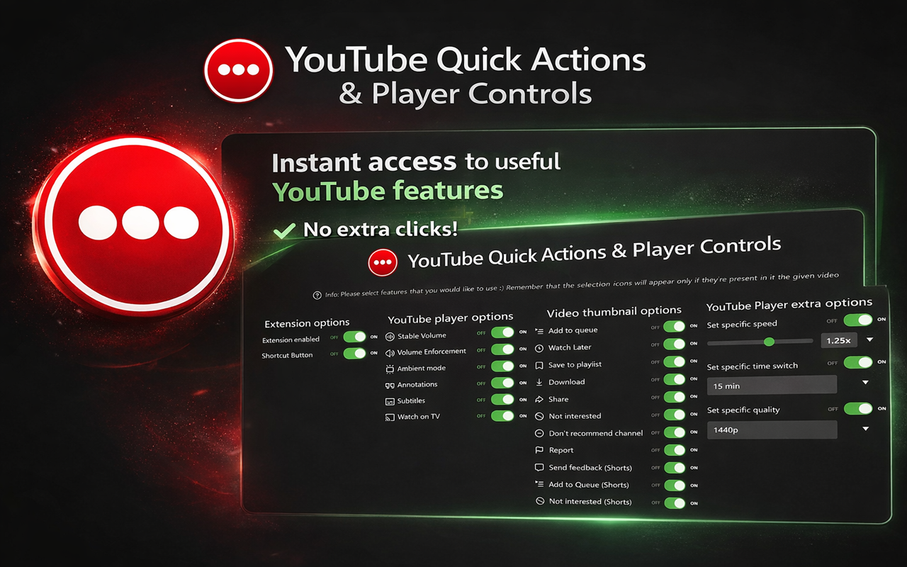YouTube 快速操作和播放器控制 - 截图 1