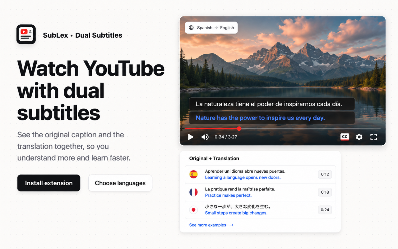 SubLex - YouTube 双语字幕 - 截图 1