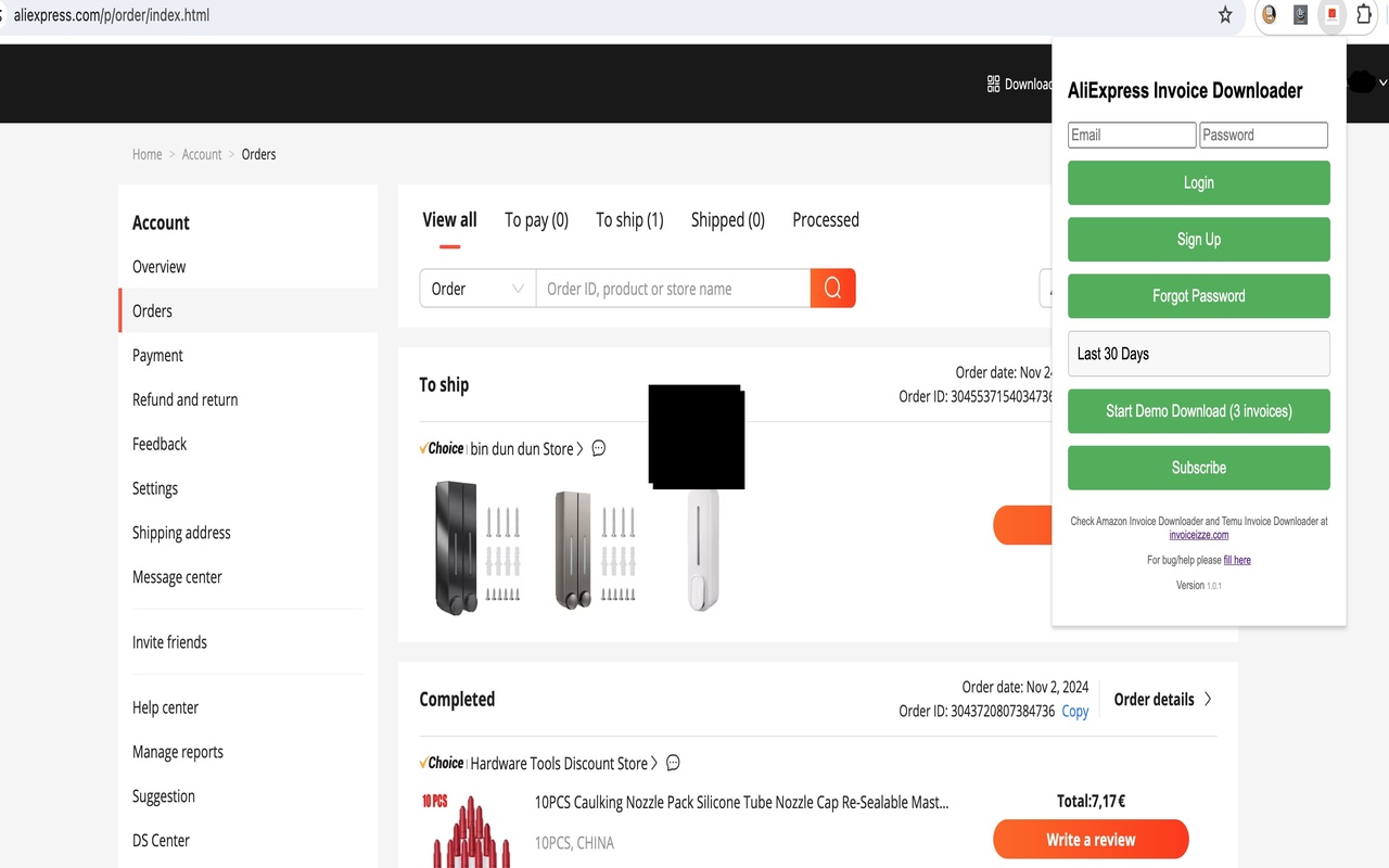 AliExpress Invoice Downloader - 截图 2