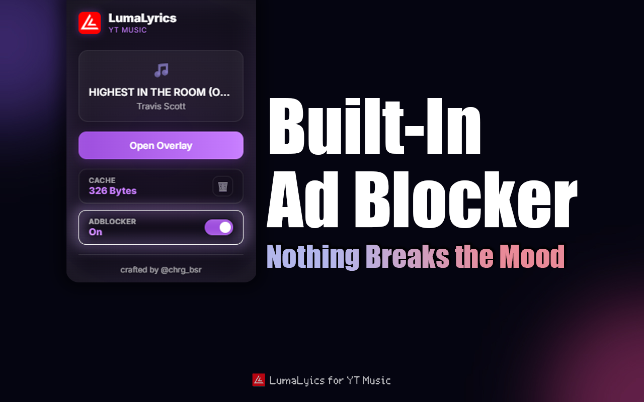 LumaLyrics – Real-Time Lyrics for YouTube Music, Karaoke Mode - 截图 1