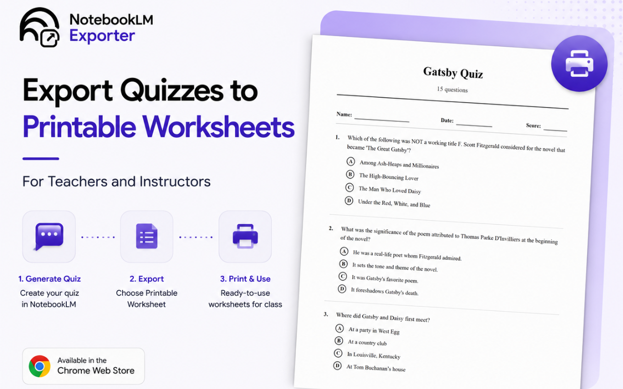 Super NotebookLM Exporter: PDF, Quiz & Flashcards - 截图 1