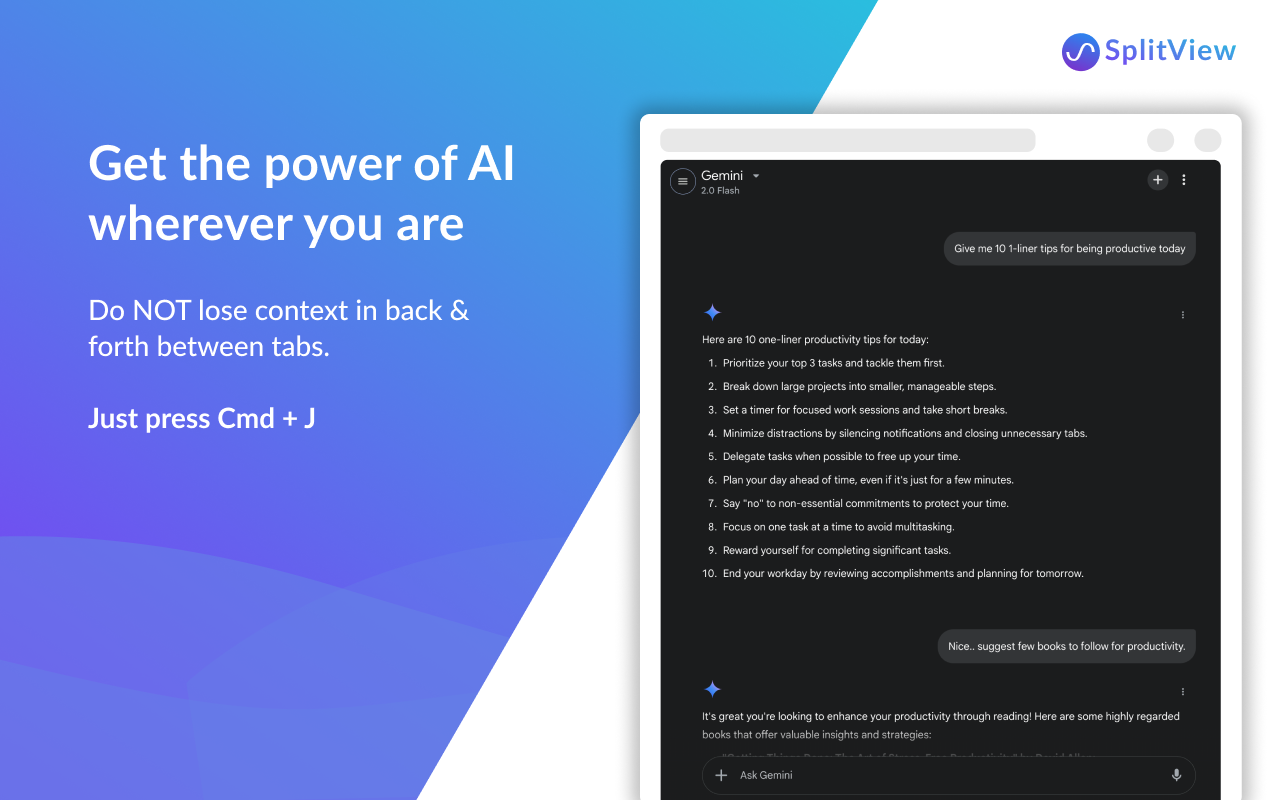 Gemini in Chrome by SplitView - Free AI Chat Assistance & more.. - 截图 3