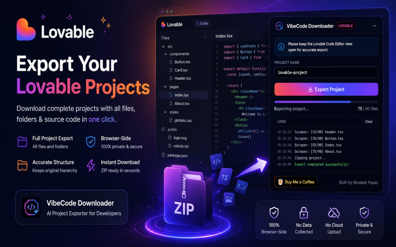 VibeApp Exporter - Base44 Downloader, Lovable Downloader, Bolt Downloader - 截图 2