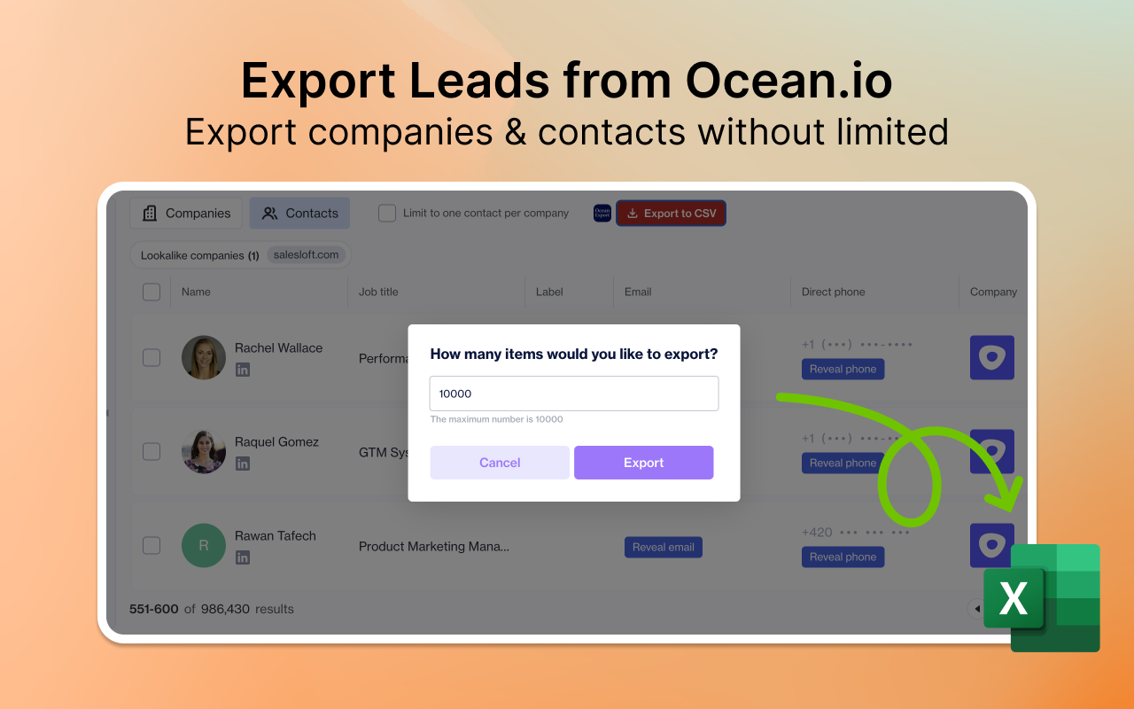 Lead Exporter for Ocean.io - 截图 1
