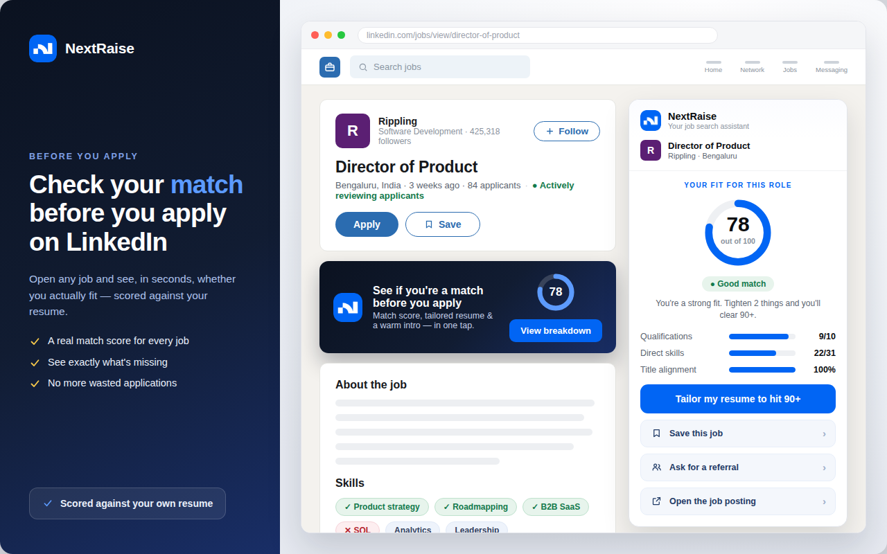 NextRaise: AI Job Autofill — Match Score, Referrals, Tracker & more - 截图 2