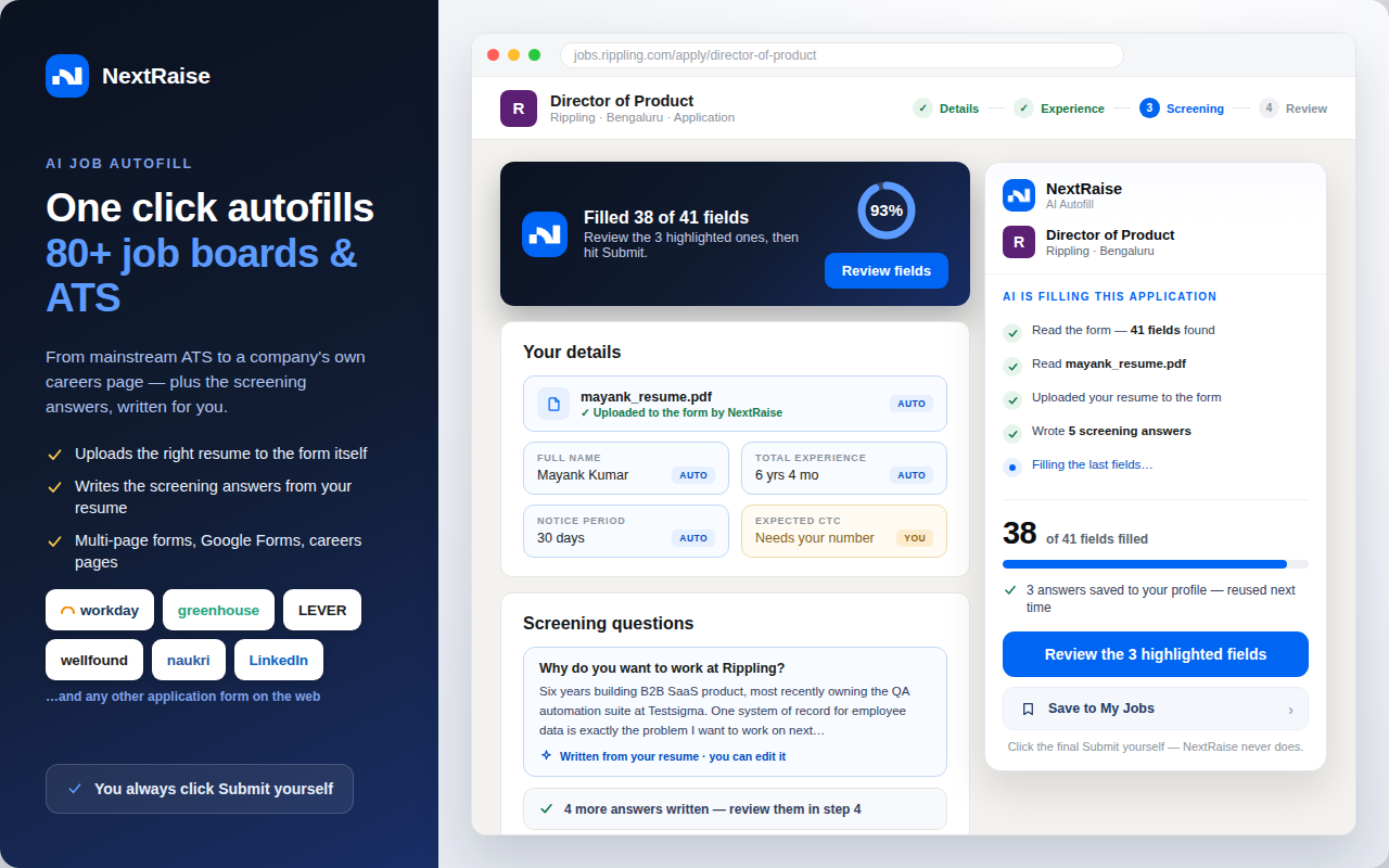NextRaise: AI Job Autofill — Match Score, Referrals, Tracker & more - 截图 3
