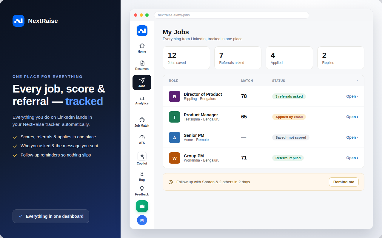NextRaise: AI Job Autofill — Match Score, Referrals, Tracker & more - 截图 4