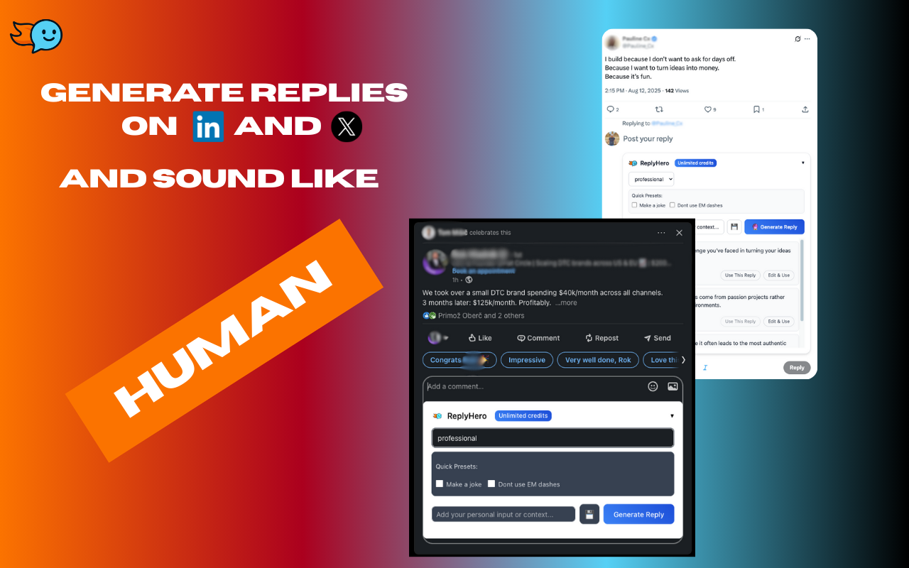 ReplyHero - AI comments/replies for LinkedIn/X (Twitter) - 截图 1